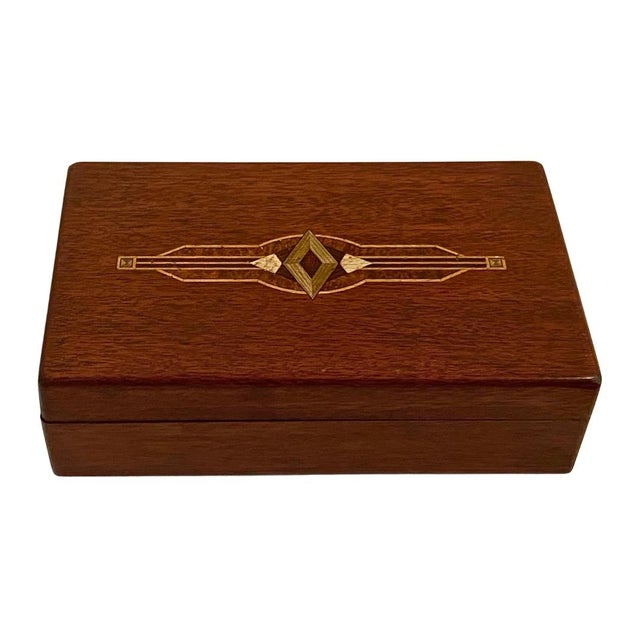 1930s Art Deco Wooden Inlay Box Cigar Box Jewelry Box Americana Ny Nj Dugan Brothers Bakery For Sale - Image 4 of 11