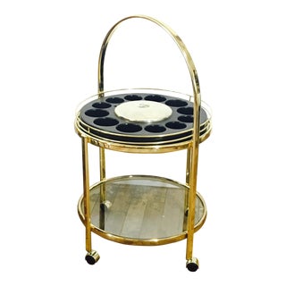 Vintage Round Brass Bar Cart For Sale