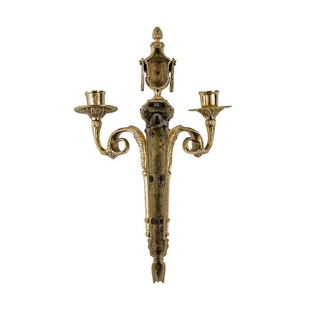 French Neoclassical Style Bronze/Brass Two-Arm Wall Sconces Set of 2 For Sale - Image 13 of 15
