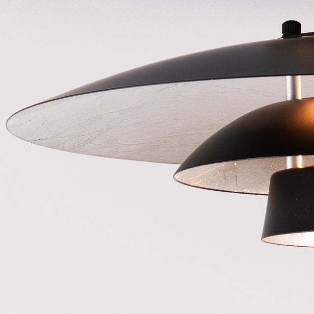 Nova Rancho Mirage Boomerang Table Lamp - Modern Black Oak/Satin Nickel, Fleur Matte Black/Silver Shade For Sale - Image 4 of 6