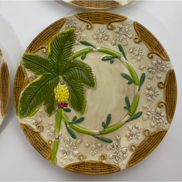 Hollywood Regency 1970s Banana Tree Plates, 8” Wide, Hand Painted - Set of 4 For Sale - Image 3 of 9