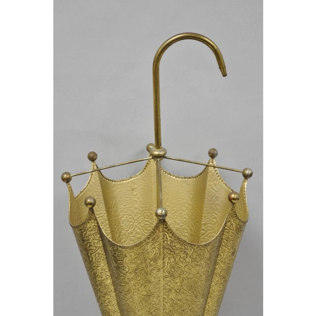 Art Deco Vintage Art Deco Embossed Brass Figural Umbrella Form Umbrella Stand Holder For Sale - Image 3 of 13