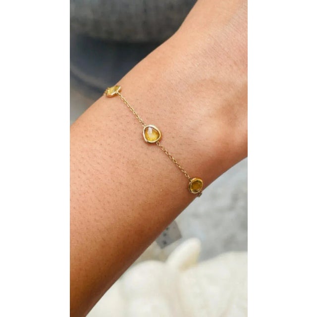 Art Deco Delicate Yellow Sapphire Stacking Chain Bracelet in 14k Gold For Sale - Image 3 of 9