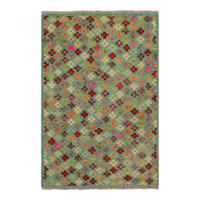 Shabby Chic Balochi Blue/Rust Wool Rug - 3'2''x5'1'' For Sale