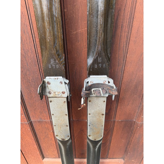 Antique Paris Mfg. Co. Wooden Skis – South Paris, Maine – Vintage Downhill Skis With Original Metal Bindings – Rustic Ski Lodge Wall Decor For Sale - Image 14 of 16