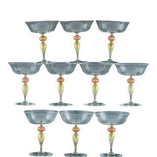 Murano Renaissance-Inspired Art Glass Champagne Coupes-Set of Ten For Sale
