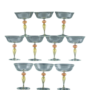 Murano Renaissance-Inspired Art Glass Champagne Coupes-Set of Ten