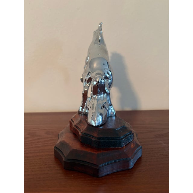 Late 20th Century Vintage Chrome Rearing Horse Sculpture on Wood Base, Hood Ornament Style For Sale - Image 5 of 7