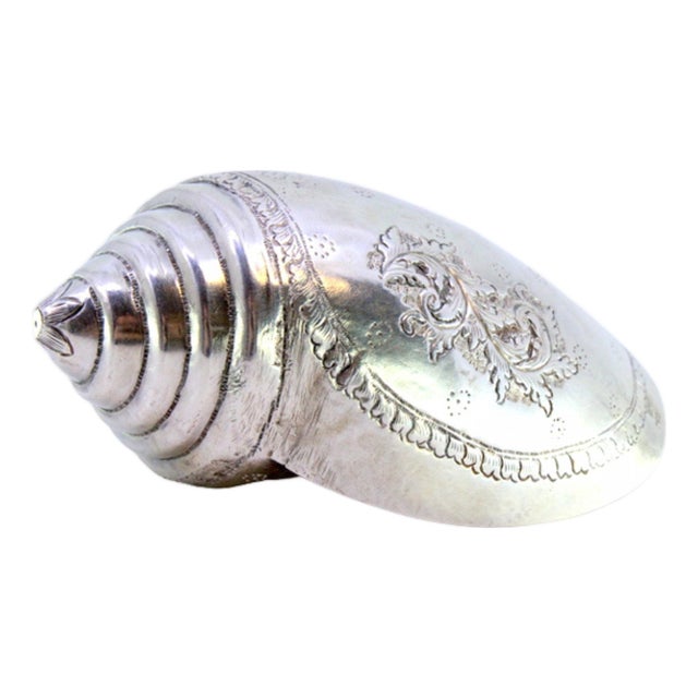 Silver Conch Shell with Engraved Floral Motifs For Sale