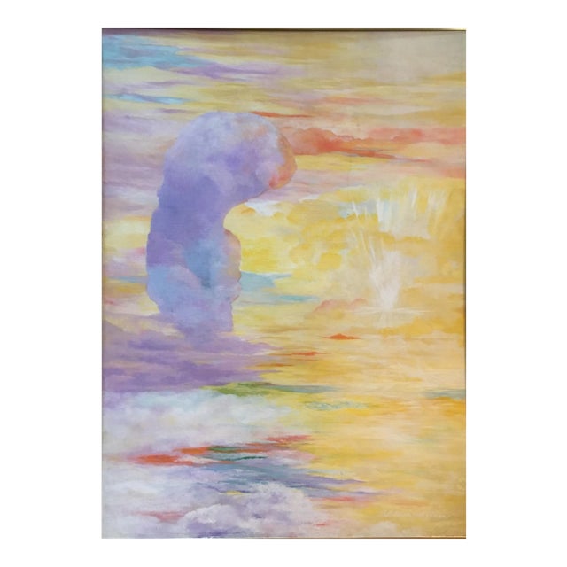 Large Vintage Mid Century Abstract Oil Painting 1977 Signed 48x35 For Sale