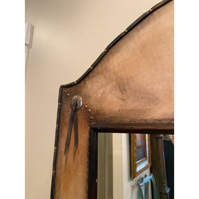 Brown Vintage Hand Crafted Santa Fe Style Leather Mirror With Studs and Conchos For Sale - Image 8 of 13
