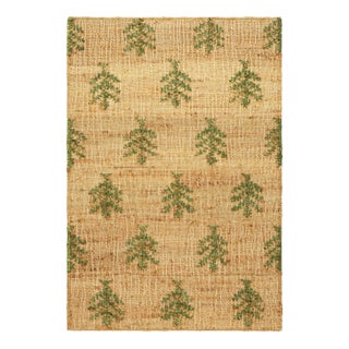 Rug & Kilim's Block Print Flatweave Rug in Beige with Green Floral Patterns - 10x14 For Sale