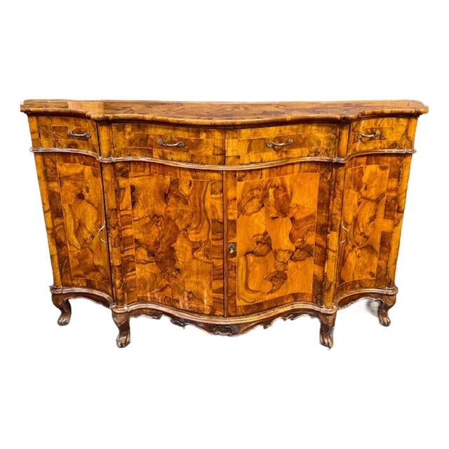 Early 20th Century Italian Burl Walnut Shaped Buffet For Sale
