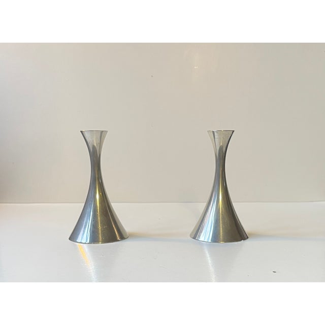 Silver Vintage Pewter Candlesticks by Arne Eskers for Just Andersen, 1950s, Set of 2 For Sale - Image 8 of 8