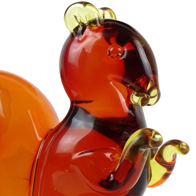 Figurative Vintage Murano Seguso Sommerso Orange Red Yellow Italian Art Glass Mid Century Squirrel Figurine For Sale - Image 3 of 6