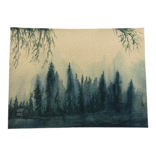 “Rainy Day Pines” Original Watercolor Landscape by Nancy Smith For Sale