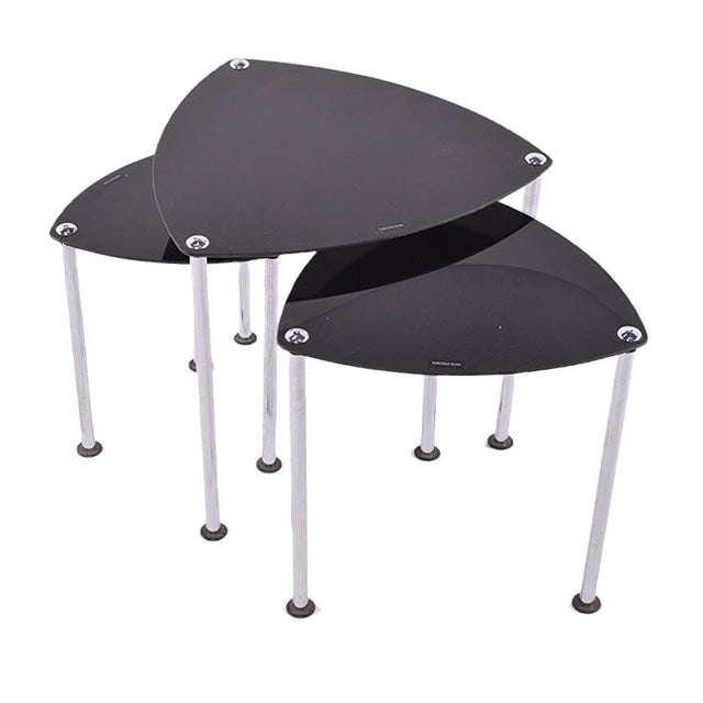 Chrome Plated & Glass Nesting Tables, 1980s, Set of 3 For Sale - Image 9 of 9