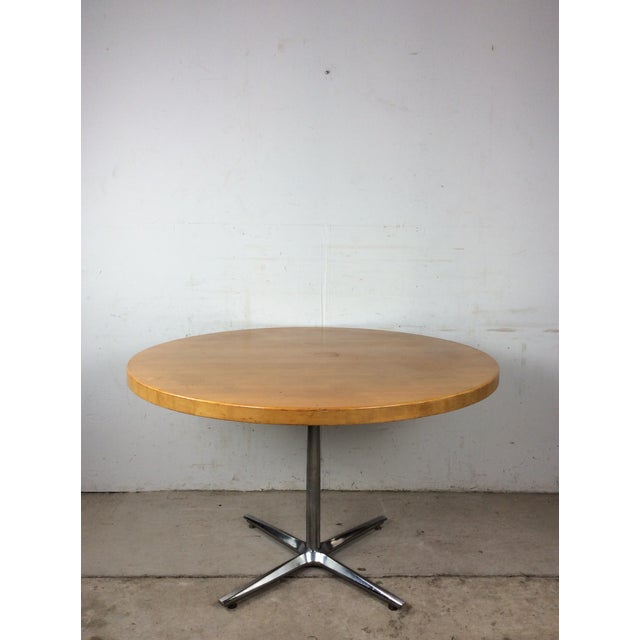 Mid Century Modern Round Dining Table With Butcher Block Top and Chrome Base For Sale - Image 14 of 15