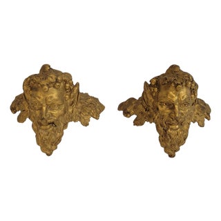 Satyr Masks in Gilt Bronze, 1800s, Set of 2 For Sale