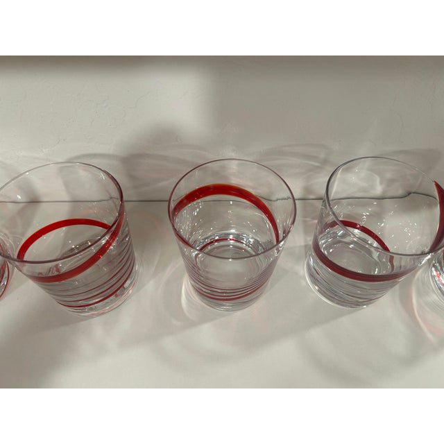 2000 - 2009 Modern Red Swirline Low Ball Glasses - Set of 7 For Sale - Image 5 of 7