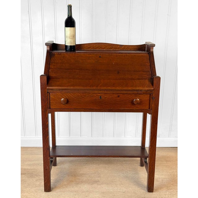 An Original Arts & Crafts Movement Secretary Desk Solid Oak with a Wonderful Quartersawn Grain Throughout Deep Satin...