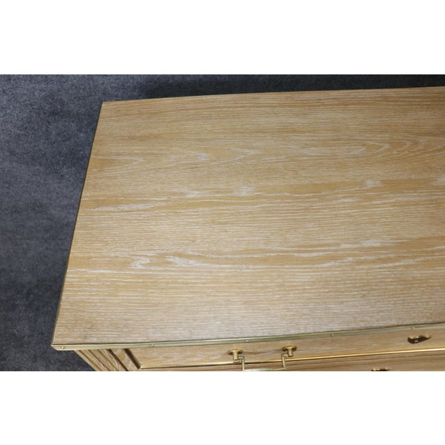 Beige Pair English Made Louis XVI Style Brass Mounted Ceruse Oak Commodes For Sale - Image 8 of 12