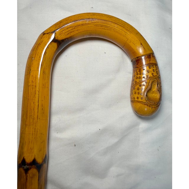 Antique Asian Hand Carved Natural Bamboo Root Wood Faceted Walking Stick Cane For Sale In New York - Image 6 of 15
