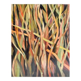 Mid 20th Century Botanical Abstract Tall Waving Grass Painting For Sale