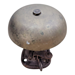Antique Victorian Brass & Cast Iron Pull Bell – Rope Edge Mount, Hammer Striker (C. Late 1800s)