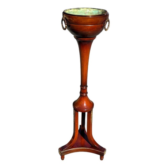 Traditional Antique Regency Style Wood Planter With Brass Accents and Insert For Sale - Image 3 of 9