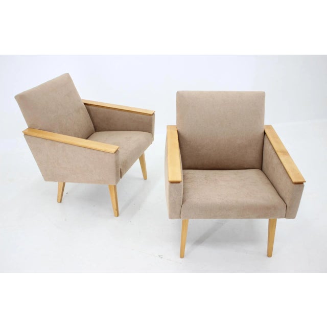 Beige Set of Mid-Century Minimalist Armchairs, Czechoslovakia For Sale - Image 8 of 9