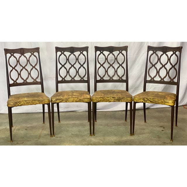 Vintage Mid Century Moroccan Style Paisley Vinyl Seat Dining Chairs