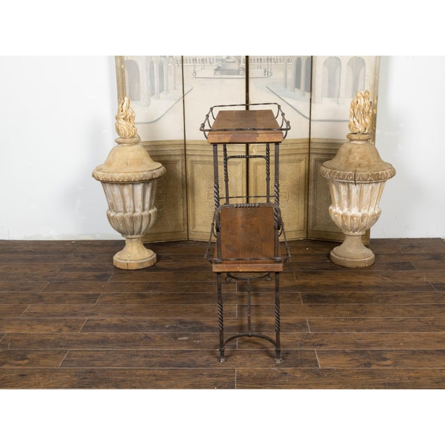 Wood American Midcentury Metal and Wood Two-Tiered Shelving Unit with Twisted Motifs For Sale - Image 7 of 12
