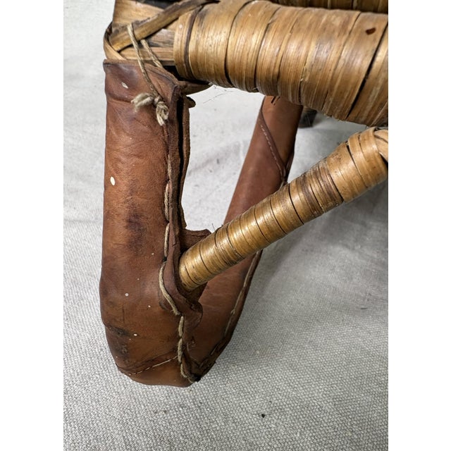 Mid 20th Century Vintage Woven Rattan and Leather Field Chair For Sale - Image 5 of 10