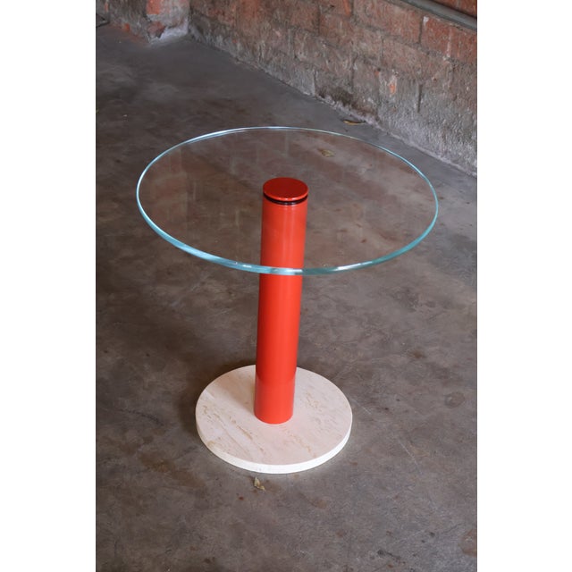 Vintage Post-Modern Glass, Metal and Travertine Drinks Side Table, Italy, 1970s For Sale - Image 18 of 18