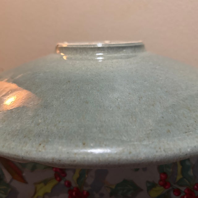 2010s Oversized Sage Ceramic Art Bowl With Raised Three-Dimensional Geometric Starburst Pattern For Sale - Image 5 of 7
