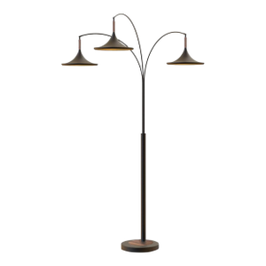 Lodi 3-Light Arc Floor Lamp - Matte Black, Walnut, Gold Leaf, Marble Base, Dimmer Switch