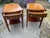 This vintage pair of mid-century mahogany end tables exudes traditional style with their antique finish and leather...