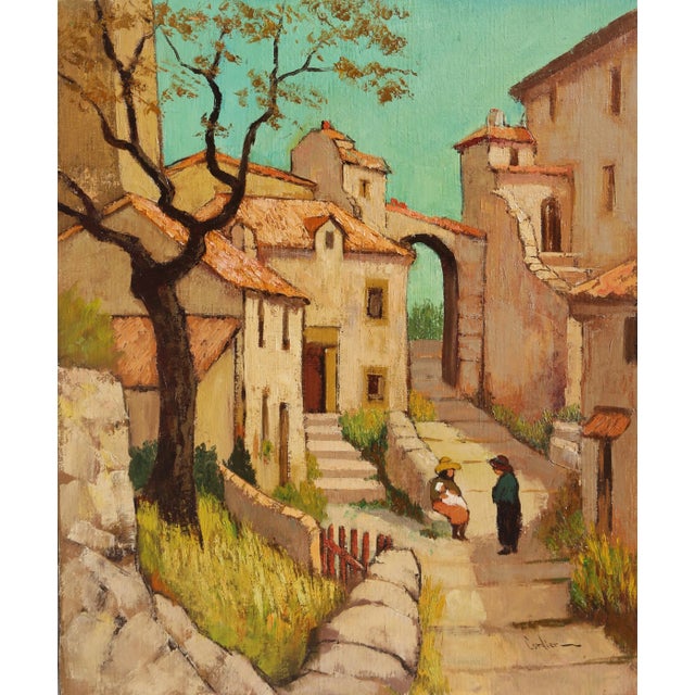 Village, Jacques Cordier Oil on Canvas on Wood, Signed L.r. For Sale