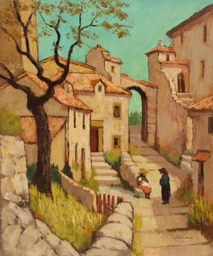 Village, Jacques Cordier Oil on Canvas on Wood, Signed L.r.