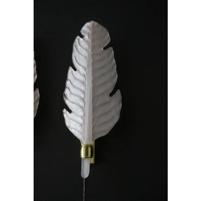 Metal Leaf-Shaped Pink Murano Glass Wall Sconces in the style of Barovier, 2000s, Set of 2 For Sale - Image 7 of 13