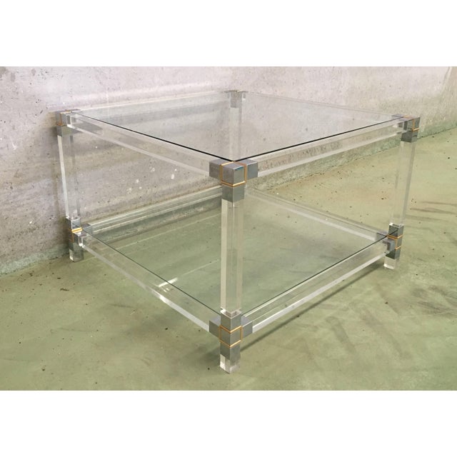 Pair of Late 20th Century Square Lucite Coffee Tables with Chromed Metal Details For Sale - Image 13 of 18