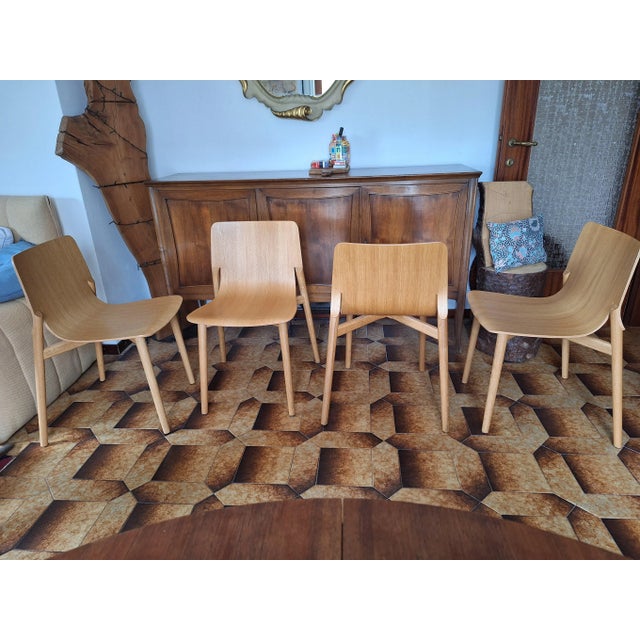Vintage Kayak Chairs in Oak by Patrick Norguet for Alias, 1990s, Set of 4, in Very Good conditions. Designed from 2000 I...