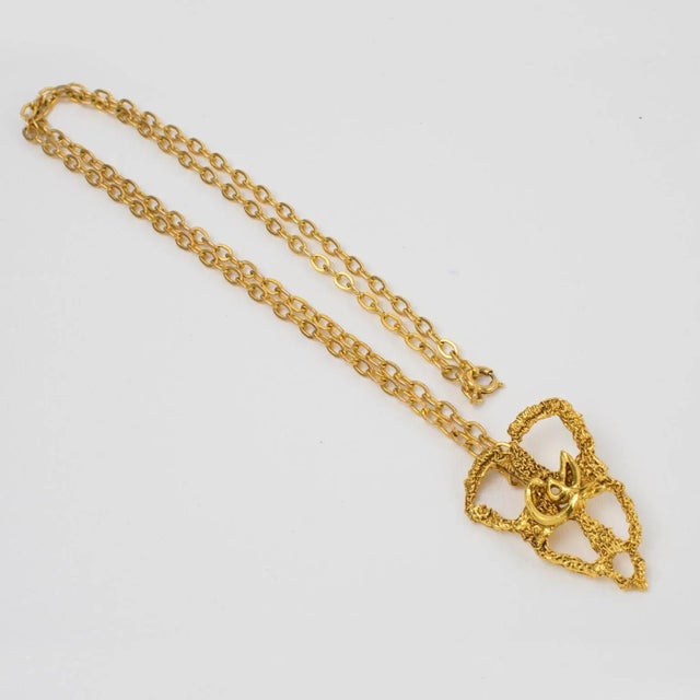 Christian Lacroix Gilt Metal Lace Pendant Necklace For Sale - Image 10 of 11