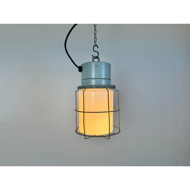 Industrial Aluminium Cage Light with Milk Glass from Elektrosvit, 1970s For Sale - Image 13 of 15