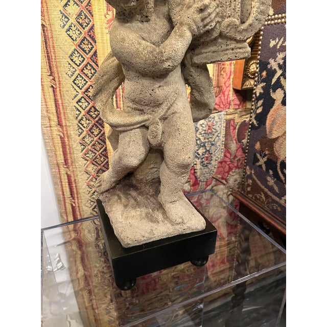 Antique Cement Putti Table Lamps With Custom Wood Bases- A Pair For Sale - Image 4 of 9