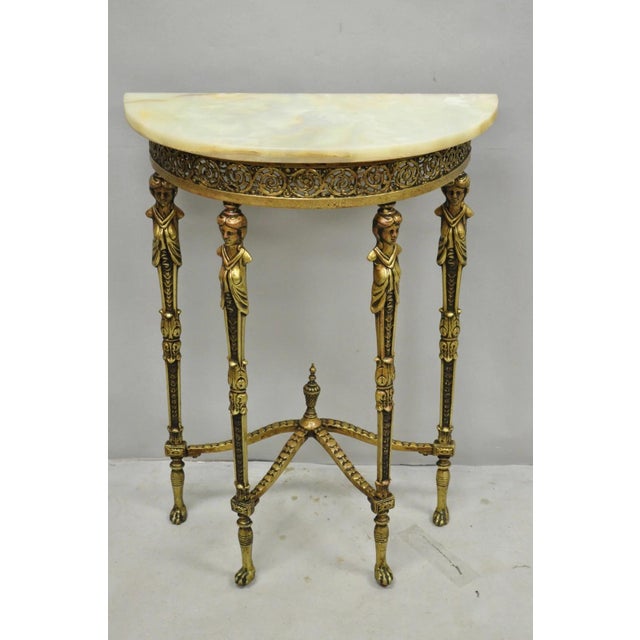 Antique Gothic Revival Oscar Bach Style Figural Bronze & Onyx Console Side Table For Sale - Image 15 of 15