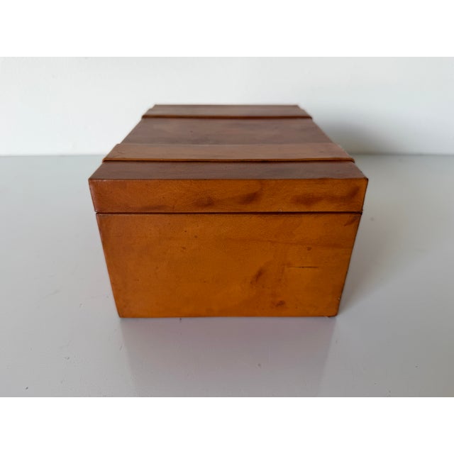 Vintage Brown Leather Decorative Box With Geometric Strap Detail For Sale - Image 9 of 12