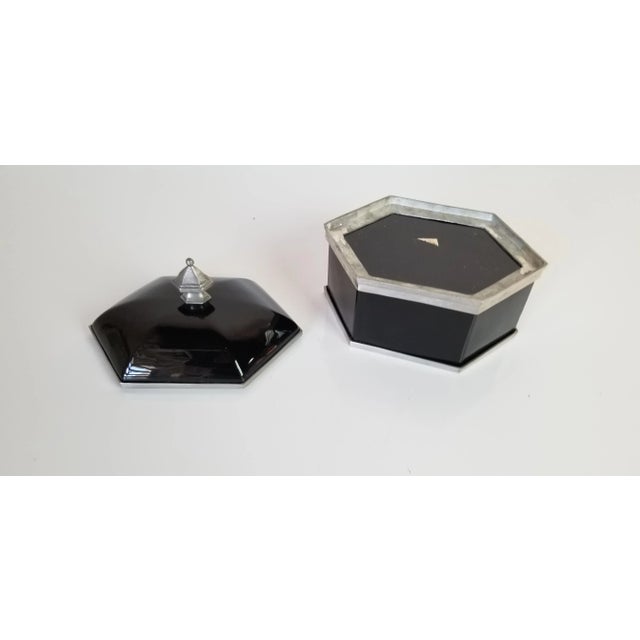 Vintage Italian Black Glass and Silver Hexagonal Jewelry Box For Sale - Image 4 of 9
