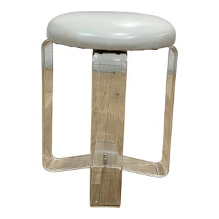 Mid Century Lucite Vanity Stool Vinyl Seat For Sale